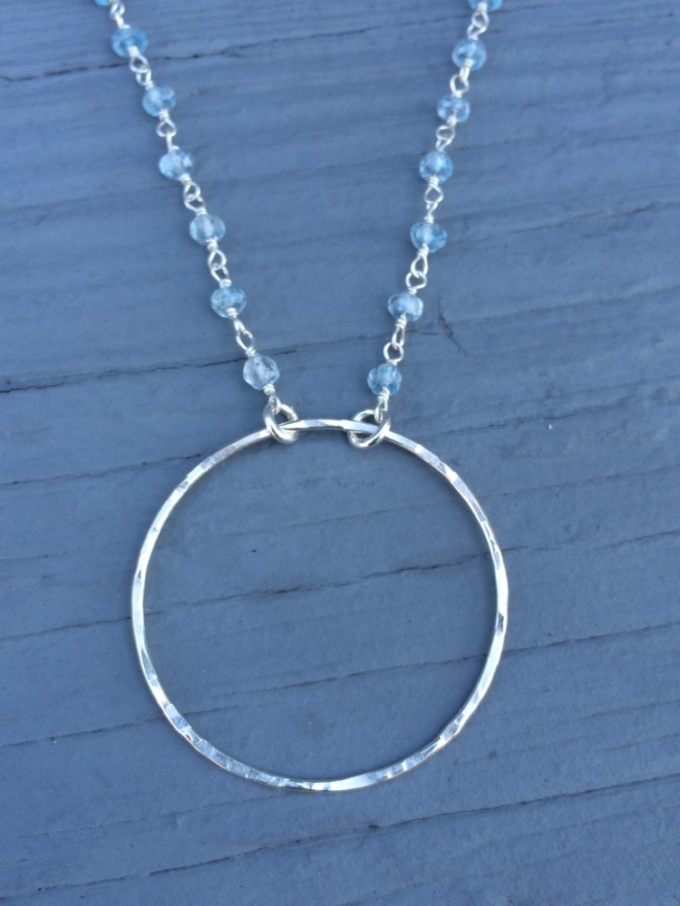 Sterling Silver Circle of Friends Necklace with faceted blue topaz beaded chain Custom made