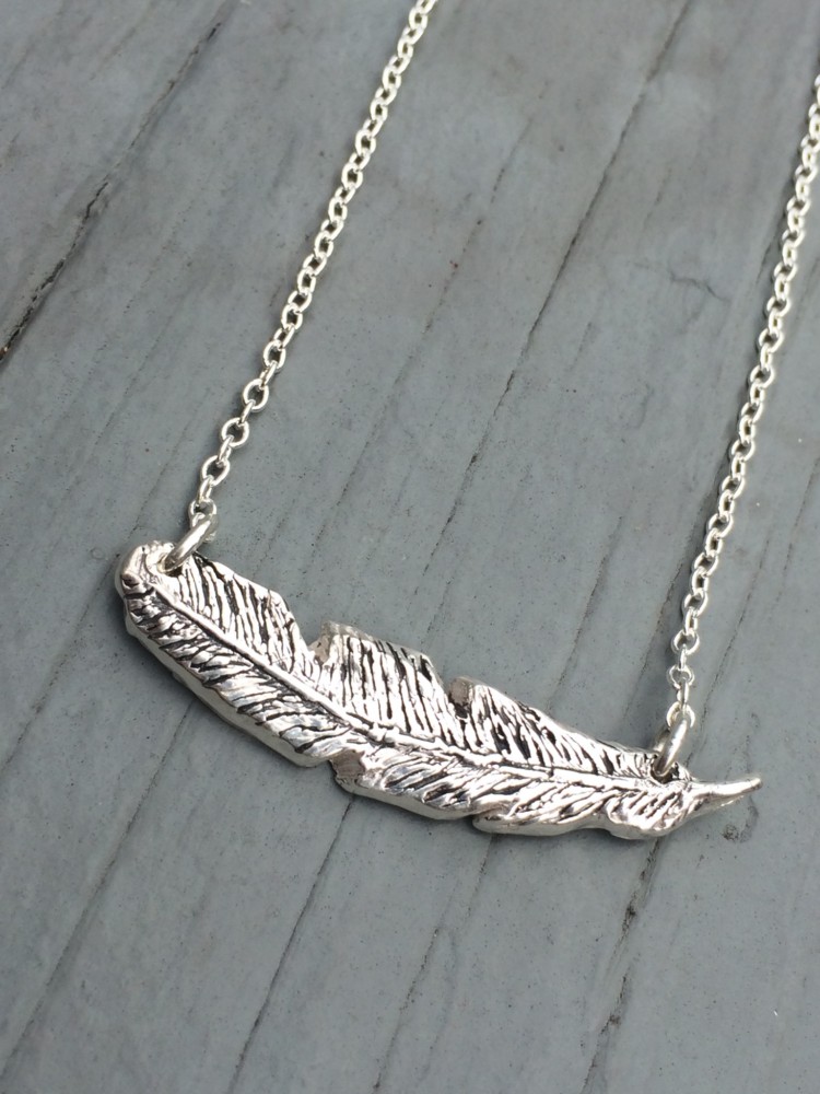 Custom made fine Silver Feather Pendant Necklace