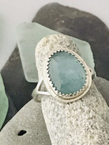 Custom Made Fine Silver March Birth Stone Aquamarine Ring