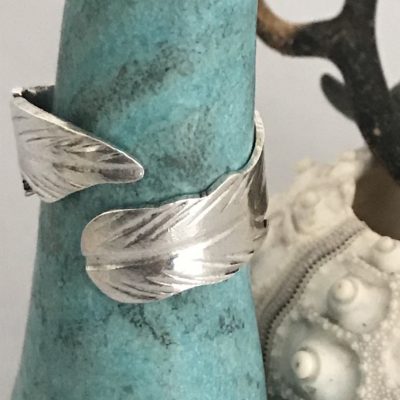 Silver Feather Ring custom made by the ocean