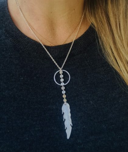 Sterling Silver Feather and Circle Drop Down Necklace Custom Made Jewelry on the OBX