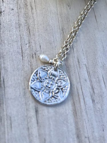 Custom Made Fine Sterling Silver Flower Coin Necklace