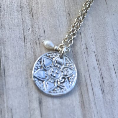 Custom Made Fine Sterling Silver Flower Coin Necklace