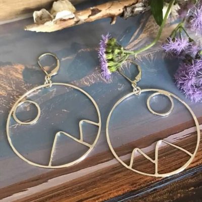 Sterling Silver Handcrafted Rise Mountain Hoop Earrings. Let the Sunrise or the Moonrise forever be on your peaks. These earrings are made to order and are approx. 40mm