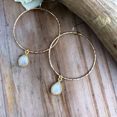 Gold Moonstone hoops that are handcrafted and inspired by the ocean